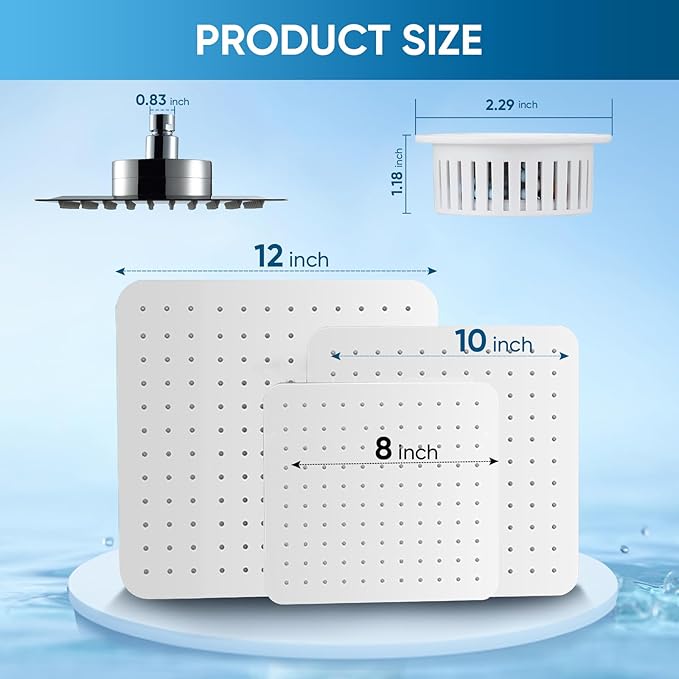Stainless Steel Rain Shower Head, ShowerHead with Filter, Square Waterfall Shower Head, High Pressure Ceiling Shower Head for Hard Water - 10" Silver