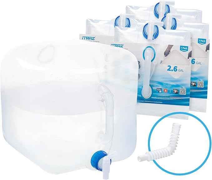 Collapsible Water Container Jug, 4×2.6 Gallon No BPA Water Storage Carrier with Spigot, for Camping Hiking Backpack RV Outdoors and Emergency, Foldable Portable Survival Kits for Hurricanes
