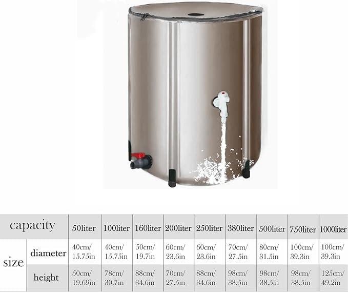 250L/66 Gallons Suaito Outdoor Collapsible Rain Water Barrel with Mesh Cover, Rainwater Collect System Water Storage Tank Collapsible Rain Barrel Weather-Resistant Garden Portable Water Tank