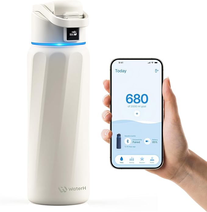 BOOST Smart Water Bottle with Reminder & Tracker, Double Wall Vacuum Insulated Bottles Stainless Steel, 32oz BPA-Free Wide Mouth for Gym, Office, School, Ideal Gift for Christmas, New Year