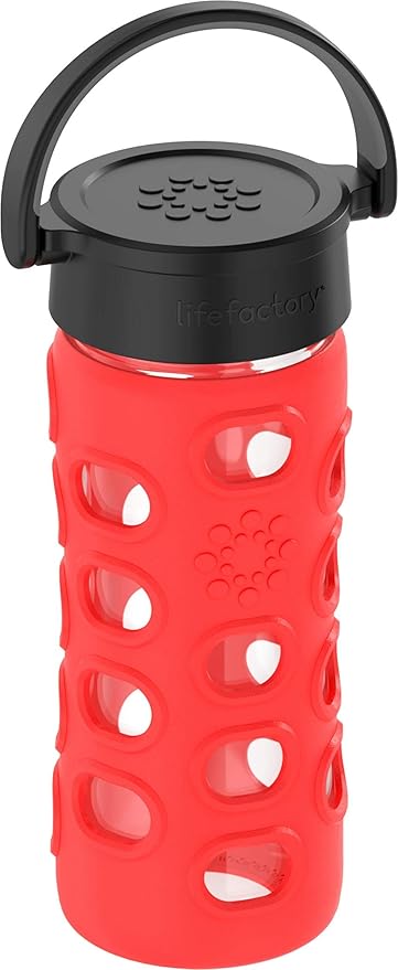 Lifefactory 12-Ounce BPA-Free Glass Water Bottle with Classic Cap and Protective Silicone Sleeve, Apple Red