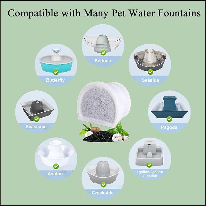 TuTuYa 16PCS Cat Water Fountain Filters Replacement Compatible with PetSafe Drinkwell Fountains, 8 Replacement Carbon Filters + 8 Replacement Sponges Foam Filter for Dog and Cat Fountains