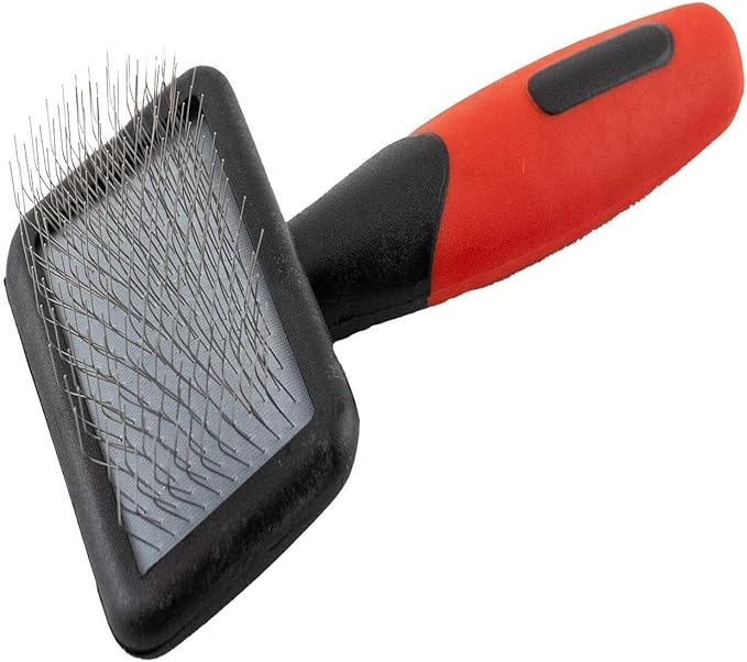 Ryan's Pet Supplies Paw Brothers Soft Pin Flat Slicker Brush for Dogs, Professional Grade, Stainless Steel Pins, Flexible Head, Comfort Grip, Mini, 4.75" x 2.25" x 1.5" - AquaVibe