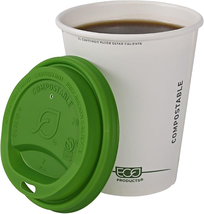 Eco-Products Compostable Coffee Cup Lids, Case of 800, Green Veridian Tops, Fits 8oz Hot Cups, Made from PLA Plastic, A Renewable Material Made from Plants, ASTM, BPI-Certified