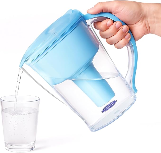 Crystal Quest Water Filter Pitcher - 12-Cup Capacity, 6-Stage Filtration, Includes 1 Long-Life Filter, BPA Free, Meets NSF Standard 42 - Filter Upto 2000 Gallons - Standard (Smart)/Blue