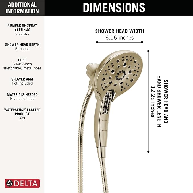DELTA FAUCET 58620-PN-PR25-PK Universal Showering Components Combo, Lumicoat Nickel, 2.5 GPM Water Flow