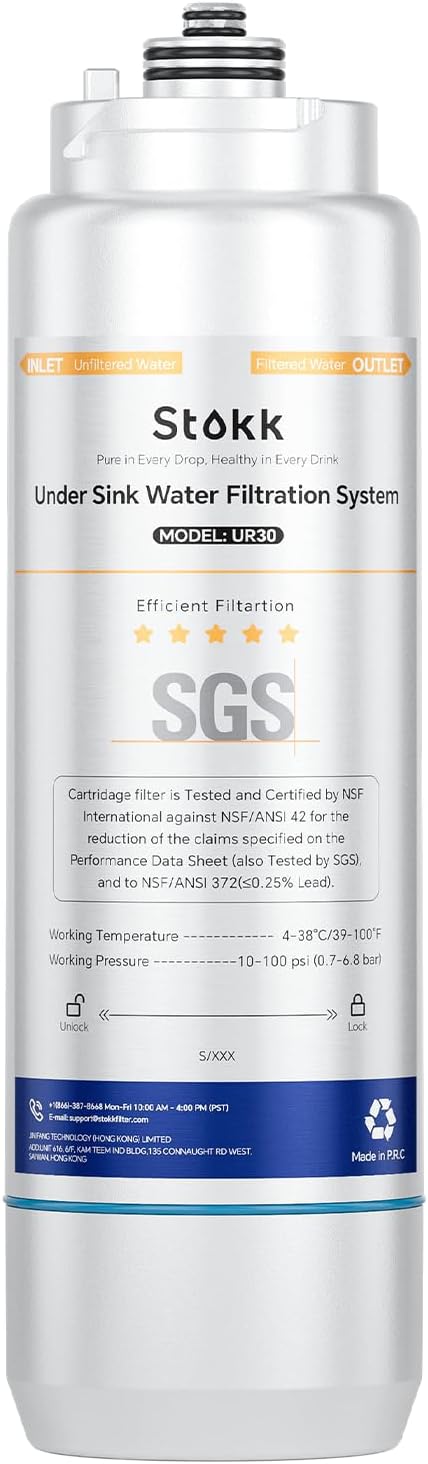 RUR30-W Replacement Filter Cartridge for UR30 Series Under Sink Water Filter, Reduces Lead, Chlorine, Bad Taste & Odor, NSF/ANSI 372& 42 Certified, 16K Gallons High Capacity