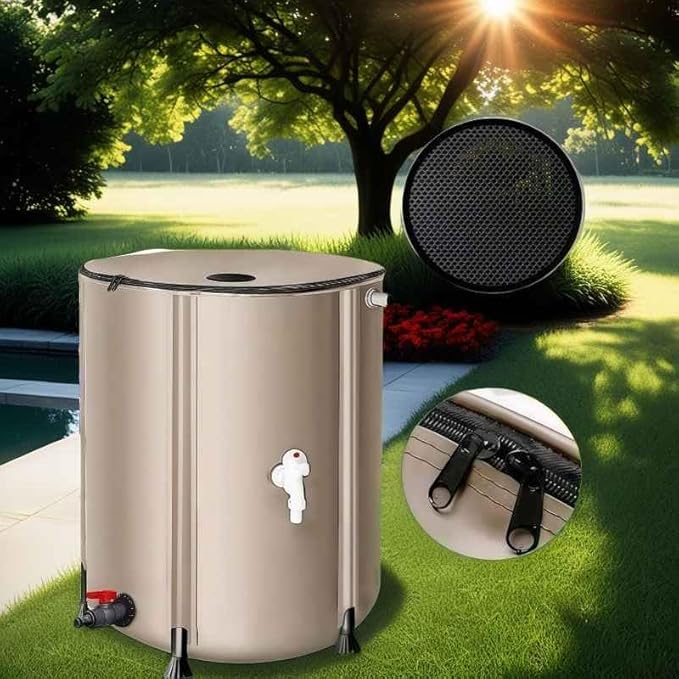 250L/66 Gallons Suaito Outdoor Collapsible Rain Water Barrel with Mesh Cover, Rainwater Collect System Water Storage Tank Collapsible Rain Barrel Weather-Resistant Garden Portable Water Tank