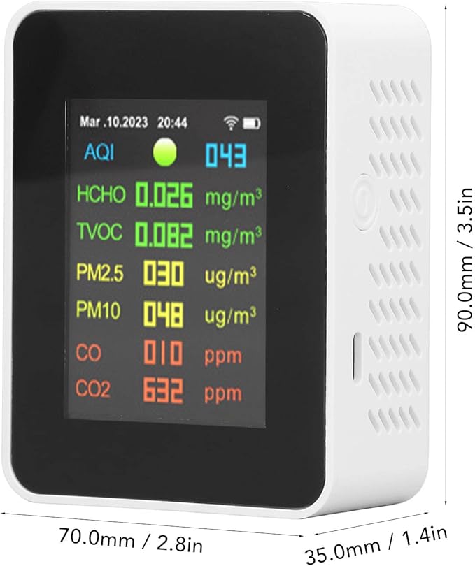 Air Quality Monitor, Air Quality Tester ABS Air Detector Color LCD Digital Display Multifunctional Indoor Test Meter, Indoor Air Quality Meters