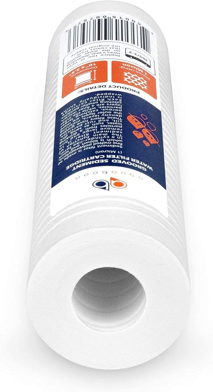 Aquaboon Whole House 1 Micron 10 x 2.5 PP Grooved Sediment Water Filter Cartridge Replacement Compatible with AP110, WHKF-GD05, CFS110, P5, 25-Pack