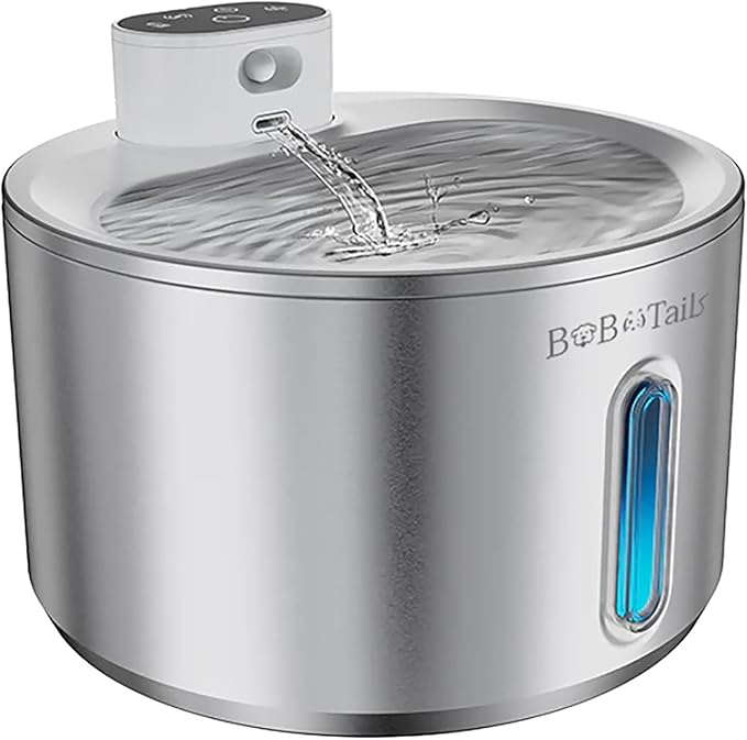 135oz/4L Stainless Steel Cat Water Fountain - Ultra-Quiet Automatic Pet Drinking Fountain for Cats&Dogs Indoor, Automatic Dog Watering Dispenser Bowl with Watering Level Window and Filter (Silver)