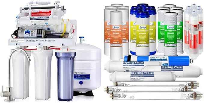 iSpring RCC1UP-AK 100GPD Under Sink 7-Stage Reverse Osmosis RO Drinking Filtration & F31KU100 3-Year Replacement Filter Set for 7-Stage UV Alkaline Reverse Osmosis Water Filter