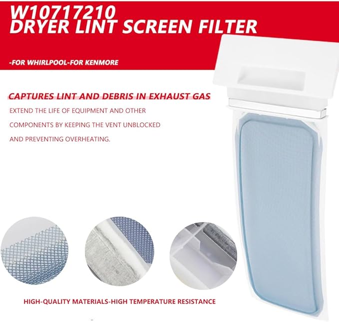 W10717210 Dryer Lint Screen Filter Replacement for Whirlpool, W11607443 Dryer Lint Screen Filter Replacement Compatible for Kenmore - Replaces 8557882 AP6023930 PS11757278 WPW10717210 8557857 348846