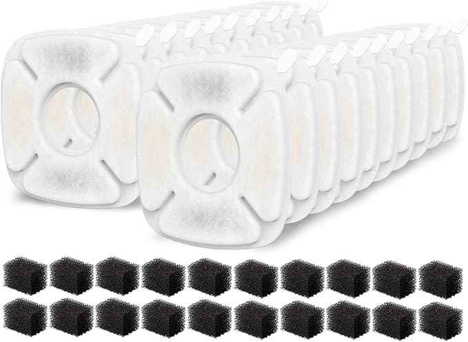40 Pack pet fountain filter replacement for veken water fountain filters - 67oz/2L, 95oz/2.8L, 135oz/4L filters for cat water fountain, Includes 20 Carbon Filters&20 Pre-Filter Sponges