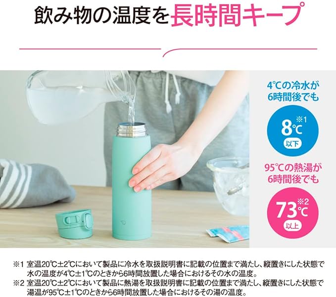Zojirushi SM-VA60-AM Water Bottle, One-Touch Stainless Steel Mug, Seamless, 20.3 fl oz (600 ml), Mint Blue