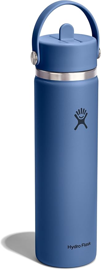 Hydro Flask Water Bottle - Insulated Stainless Steel - Wide Straw Lid, Non Spill, Leakproof in 24 Oz Harbor Blue