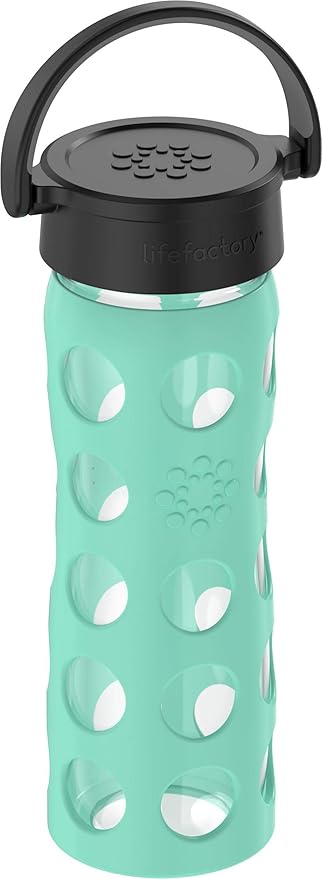 Lifefactory 16-Ounce BPA-Free Glass Water Bottle with Classic Cap and Protective Silicone Sleeve, Sea Green