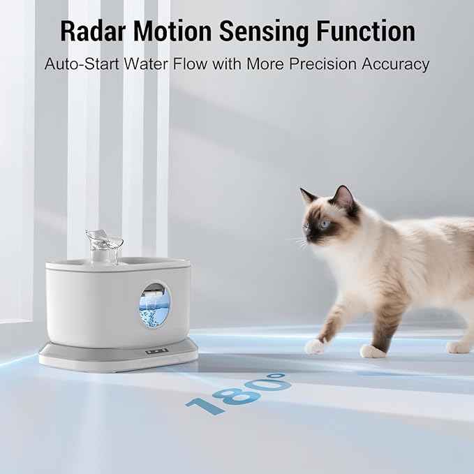 Cat Water Fountain Wireless, Petlipo 5000mAh Battery Operated Cat Fountain, 2.6L/88oz Cordless Pet Drinking Fountain with Motion Sensor for Cats Dog Indoor Ultra Quiet BPA-Free