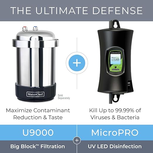 WaterChef MicroPRO UV LED Under-Sink Water Purifier System with Smart Features + (Chrome) Designer Faucet, Reduce up to 99.99% of Pathogens, Mercury-Free