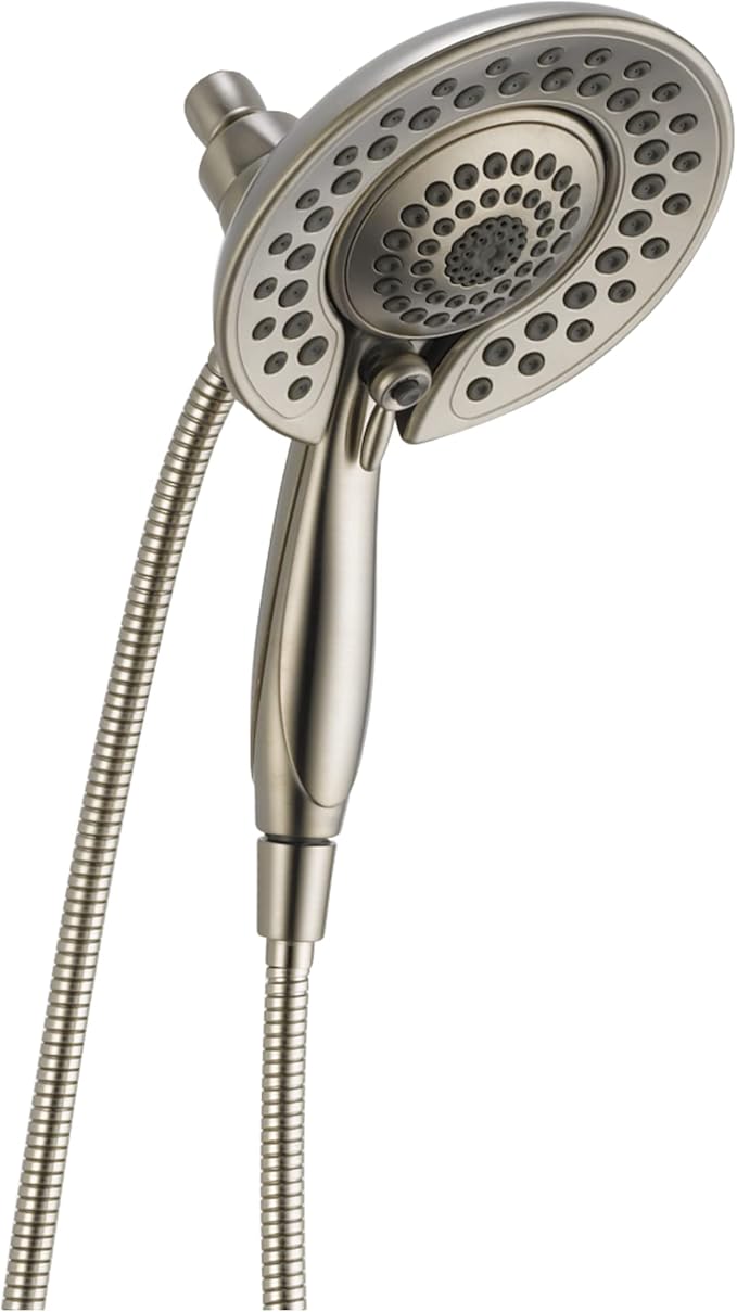 Delta 5-Setting In2ition 2-in-1 Dual Shower Head with HandHeld Spray, Brushed Nickel Detachable Shower Head with Hose, Showerhead, 2.5 GPM Flow Rate, Lumicoat Stainless 58569-PR25-PK