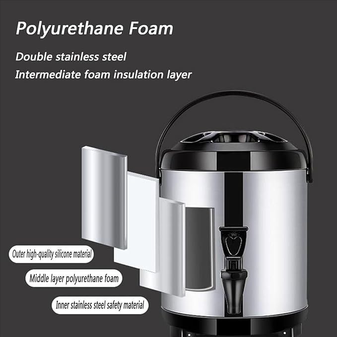 Hot and Cold Water Dispenser with Faucet Portable Insulated Beverage Kettle 8L-12L Large Capacity Stainless Steel Tea Coffee Dispenser Water Bottle (B 12L)