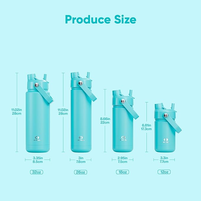 Kids Insulated Water Bottle with Straw - 12oz Stainless Steel Water Bottle with Dual Spouts, Leak-Proof, BPA-Free, Double Wall Vacuum Keeps Cold for 24 Hours for Sports, Travel (Aquamarine Blue)