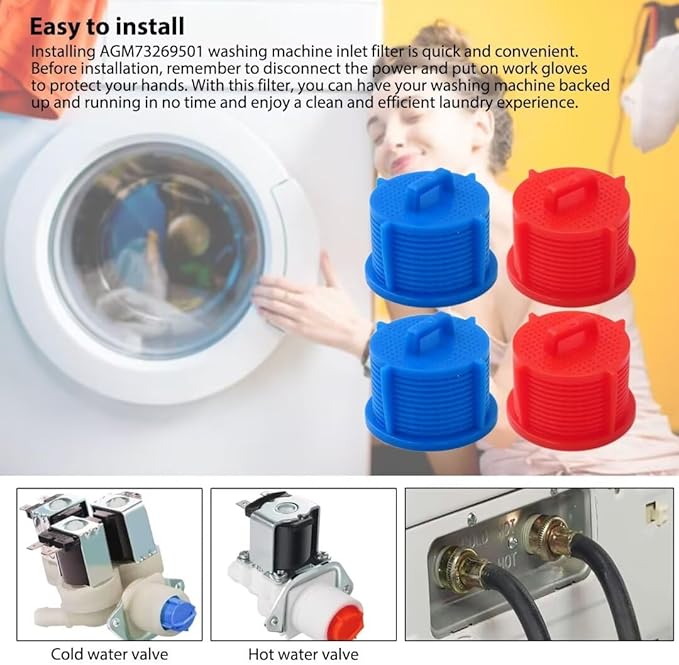 Premium 4Pcs AGM73269501 Washer Water Inlet Valve Filter Screen for L-G Washing Machine - Replaces WM3470HVA, WM2301HW, WM1814CW, WM3885HCCA, WM2240CW, WM3070HRA, WM3875HVCA - AquaVibe