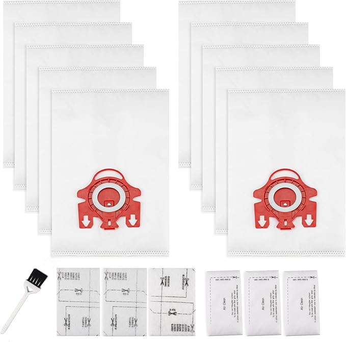 3D Airclean Dust Bags Replacement for Miele FJM Vacuum Compact C2 Compact C1 Complete C1 S241 S290 S300i S500 S700 S4 S6 Series (Pack of 10) with 3 Motor Protection Filters 3 Air.Clean Filters - AquaVibe