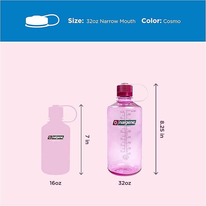 Nalgene 32 oz Narrow Mouth Water Bottle | BPA-Free, Durable & Leak Proof, Lightweight Bottle for Gym, Office & Travel, Cosmo