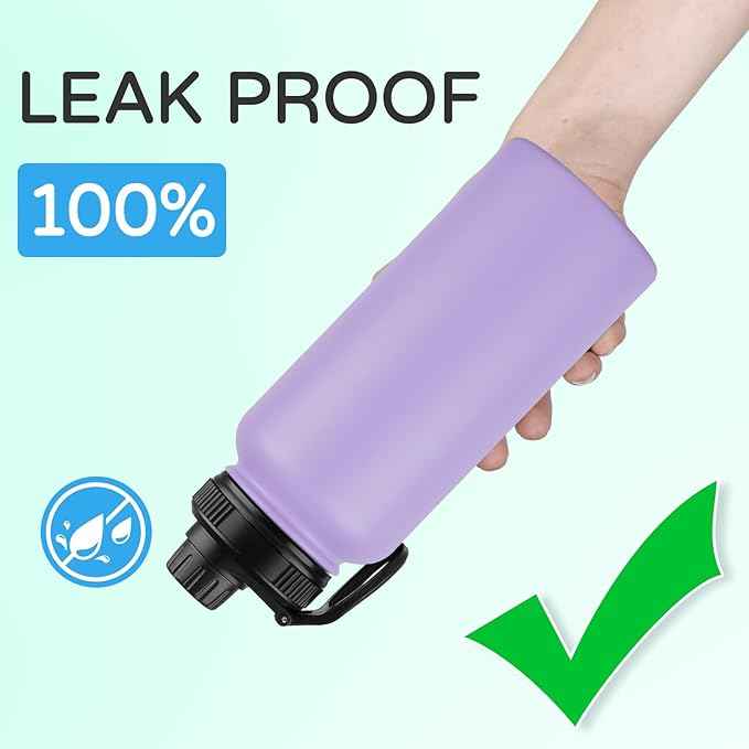 DOMICARE 32 oz Insulated Water Bottle Bulk, Vacuum Insulated Stainless Steel Sports Water Bottle with Straw Lid & Spout Lid, Leakproof, Reusable - Travel, Camping, Bike, Purple (8 Pack)