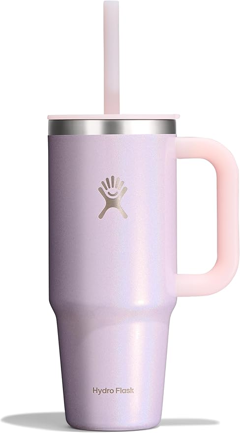 Hydro Flask 24 Oz Travel Tumbler with Handle, Lid and Straw - Insulated Stainless Steel in 24 Oz Glimmer Pink