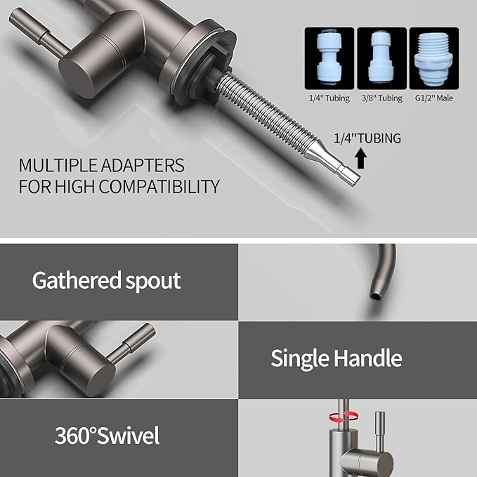 Kitchen Sink Faucet with Pull - Down Sprayer, 2 - Handle 3 - in - 1 Kitchen Sink Filter Faucet, Cold and Hot Mixer Drinking Water Faucet (Grey-01)