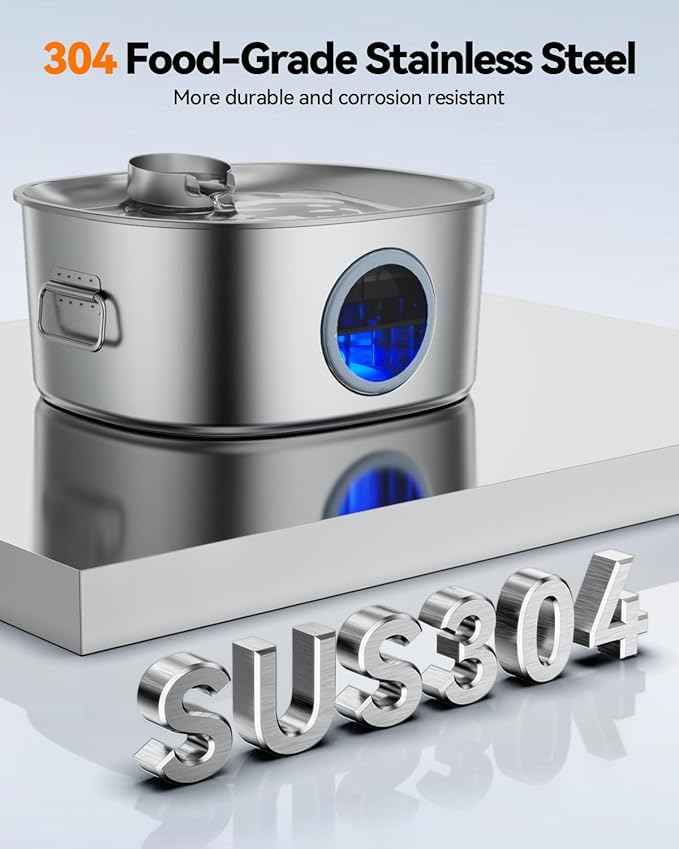 Dog Water Fountain Stainless Steel, 11L/2.8Gal Large Pet Water Fountain for Large Dogs Inside, Dog Fountain Water Bowl Automatic Dispenser with Visible Window & LED, Ultra Quiet (with 8pcs Filters)