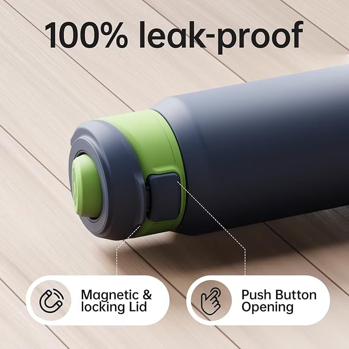 Insulated Magnetic Water Bottle - Reusable Stainless Steel Bottle with MagSafe Compatible Phone Holder -Keeps Cold for 24 Hours - Perfect for Gym, Sports, and Travel- Navy Blue 24oz