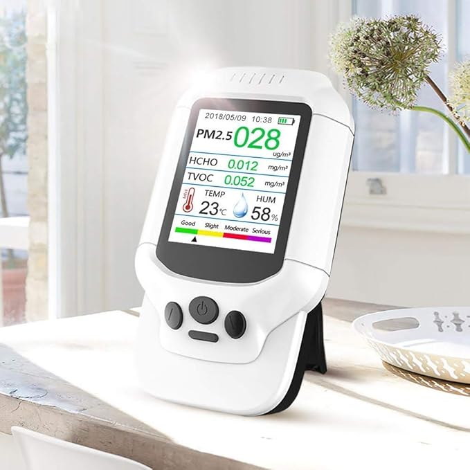 Air Quality Monitor, Formaldehyde Detector, Temperature & Humidity Meter, Pollution Tester, Sensor; Detect PM2.5/PM10/PM1.0 Micron Dust, Test Indoor TVOC Volatile Organic Compound Gas; eBook