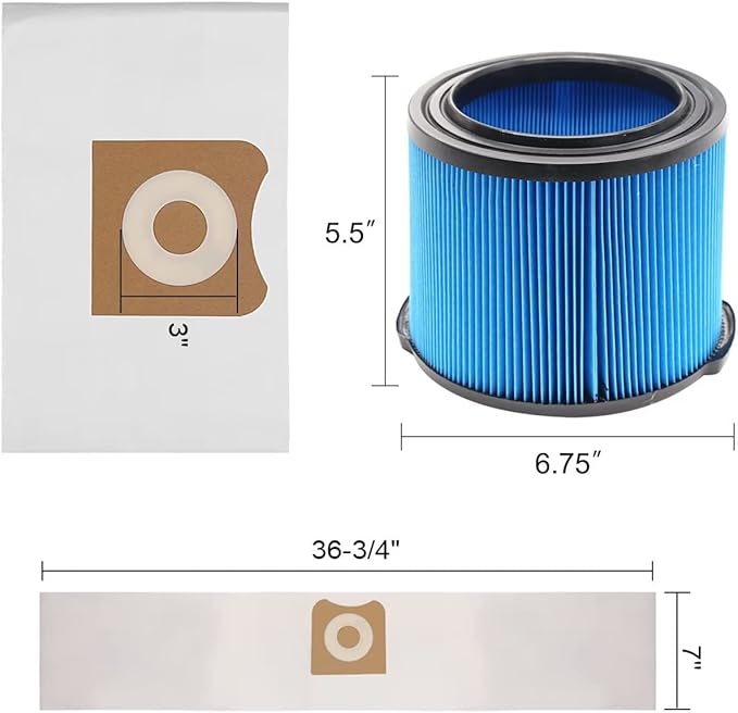 2 Pack VF3500 Filter Replacement for Ridgid Portable Vac 3-4.5 Gallon Wet Dry Vacuums + 4 Pack VF3501 Filter Bags (6 Pack) - AquaVibe