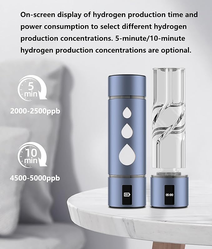 Smart PEM Portable Hydrogen Water Bottle – 230ml High-Concentration Hydrogen Generator Cup | Rechargeable Molecular Hydrogen Water Bottle for Travel, Fitness, Office Use Blue C