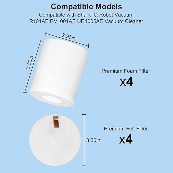 AirClean Parts RV1001AE Pre-Motor Foam Replacement Filter Compatible with Shark IQ Robot Vacuum R101AE RV1001AE UR1005AE Vacuum Cleaner (8 Pack) - AquaVibe