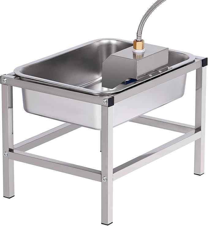 3Gal Automatic Dog Water Bowl Dispenser for Large Dogs Outdoor Elevated Dog Water Bowl with Stand, Stainless Steel Pet Waterer with Float Valve for Large Breed Goat Livestock