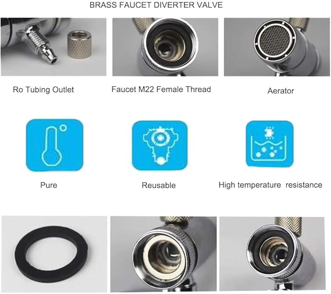 Faucet Diverter Valve with Aerator M22 Female Thread for 1/4" RO Tubing,Faucet Connector for Water Diversion,Faucet Tap for Countertop water Filter (Fits Two Way 1/4" OD Tubing Outlet)