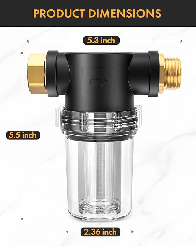 Twinkle Star Hose Filter Attachment Line Water Hose Filter with 100 Mesh and 40 Mesh Screen, 2Pcs O-Ring, Garden Hose Filter Pressure Washer Inlet for RV Camping Car Wash Water Hose