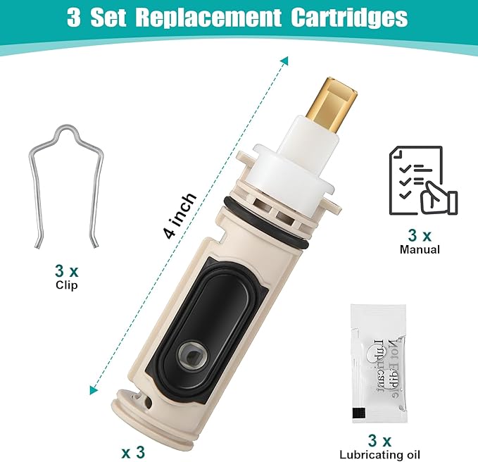 Enhon 3 Pack Replacement Cartridge Compatible with Moen 1222, Tub Shower Cartridge Replacement Kit for Handle Faucet, Cartridge for Shower Valve