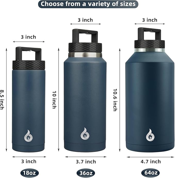 BJPKPK Insulated Water Bottles, Dishwasher Safe 18 oz Water Bottle with Handle, Leakproof BPA Free Thermal Flasks, Stainless Steel Jug for Sports, Navy Blue