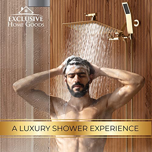 All Metal Shower Head 8" Dual Square Shower Head With Handheld Wand 71in Hose Set