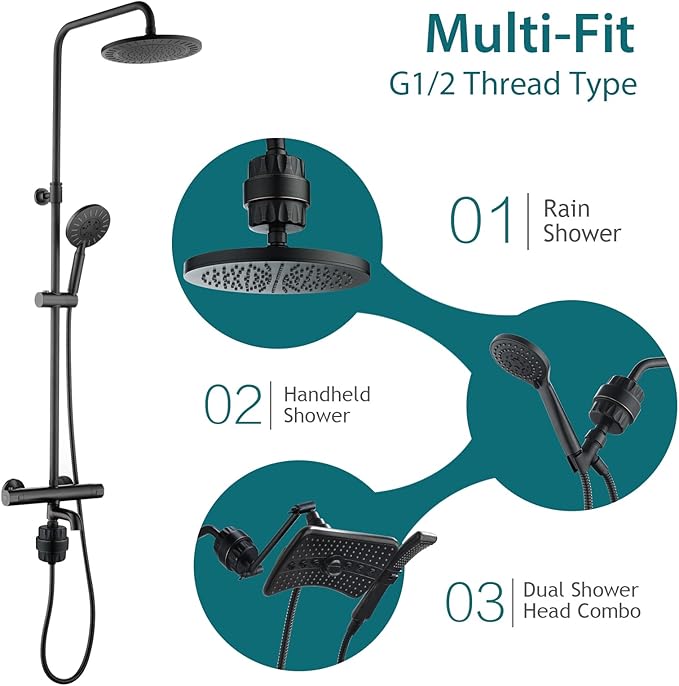 BRIGHT SHOWERS Rain Shower Head System with High Output Shower Filter for Hard Water, Oil-Rubbed Bronze