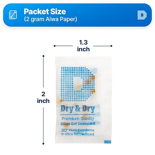 Dry & Dry 2 Gram [6000 Packets] Premium Orange Indicating Silica Gel Packets Desiccants - Food Safe Silica Packets Silica Gel Silica Gel Packets