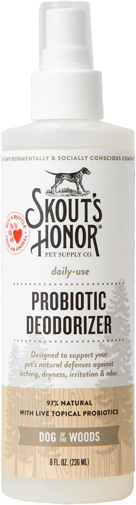 SKOUT'S HONOR Probiotic Pet Deodorizer Spray- Hydrating Daily-Use with Avocado Oil & Omega-3s, Microbiome Friendly Certiified, Paraben & Sulfate-Free, 97% Natural, 8oz, Dog of The Woods - AquaVibe