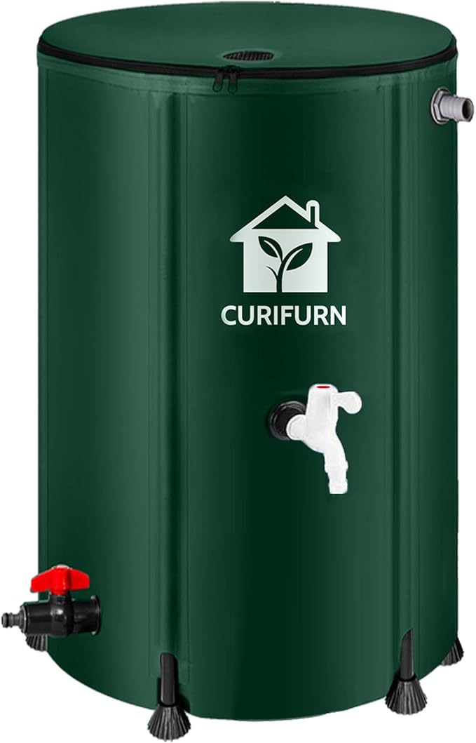 100 Gallon Rain Water Barrel, Portable Rainwater Collect System Water Storage Tank Collapsible Rain Barrel with Filter, Spigot & Overflow Kit (Reinforced Liner+Thickened Legs) - Green