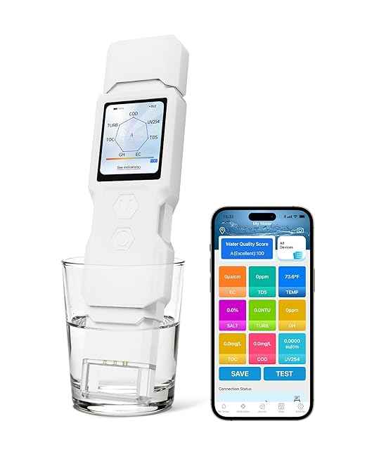 9-in-1 Smart Water Tester with APP Monitoring, Digital Water Test Kit for Turbidity, TDS, EC, Temp, Salt, GH, TOC, COD & UV275, Professional Water Tester for Drinking Water, Well, Tap & Outdoor.