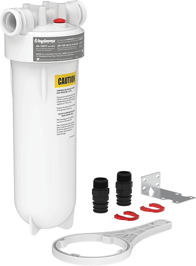 HYDROVOS 10-Inch Water Filter Housing for 10" x 2.5" Whole House Water Filtration System, NSF Certified, 3/4” Ports, Pressure Relief Button, Reduces Sediment, Rust and More, Filter Not Included